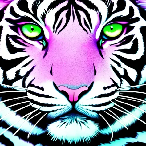 a close up of a white tiger sitting on a rock, beautiful neon cats, adorable glowing creature, beautiful white glowing eyes, dream animal cute eyes, beautiful glowing eyes, pink tigers, brightly glowing eyes, with glowing eyes, magical glowing eyes, ((tige...