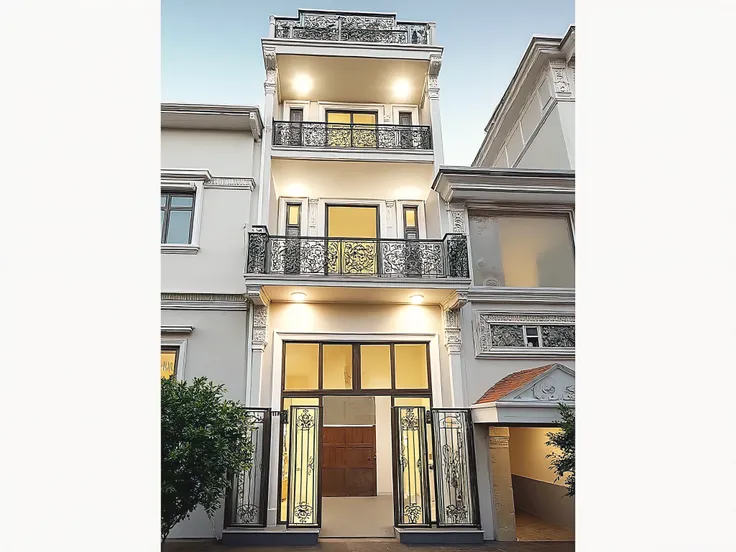 come up with a renovation plan for the house in the best possible way, white vintage townhouse for sale, shimmering golden light