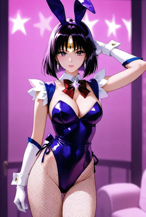 sailor saturn,bunny costume,fishnets,1girl,solo,