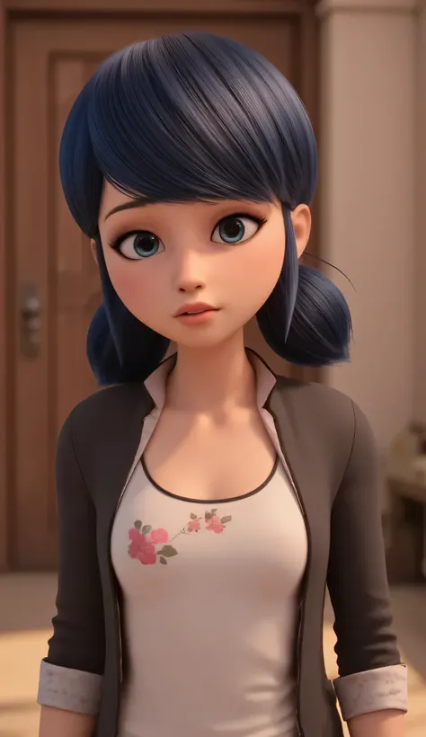 1girl, Solo, High Resolution, Masterpiece, Accurate, Anatomically Correct, Best Quality, High Details, Textured Skin, realistic, black hair, blue eyes, extremely detailed, tween