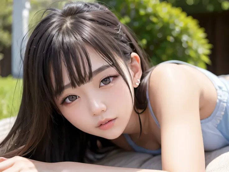 nsfw,((nude)),((16k,raw photo, Masterpiece, Hi-Res)), (((((petites))))) ,((( light red eyes))) ,((lie on back k , Turn butt up ,legs up)), (Perfect eight headed body) ,Transcendental cute Japanese girl , (((Young face , loli style))), high school girl , lo...