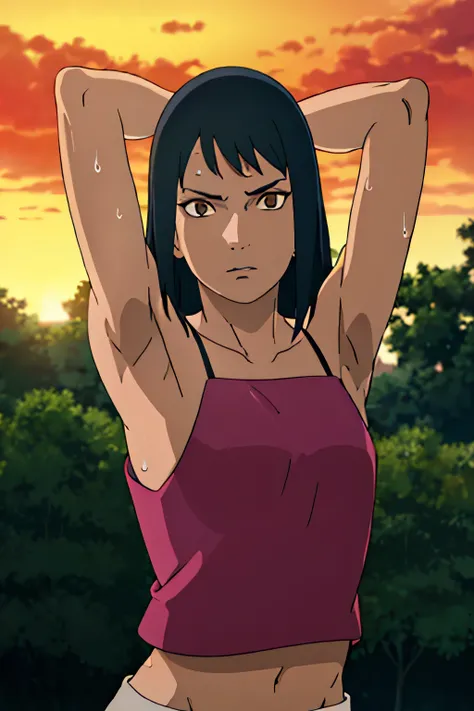 Fuu,sweat,sweaty,armpits,arms up,showing armpits,arms behind head,awesome armpits,sweaty armpits,arms raised, tired,exhausted