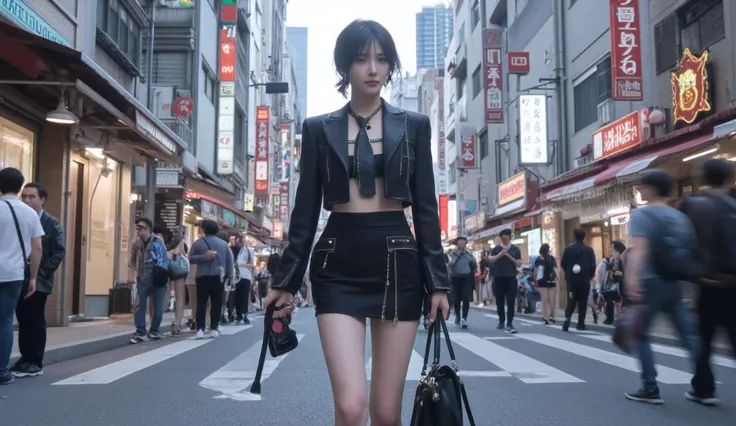 Japanese woman wearing a miniskirt in the city