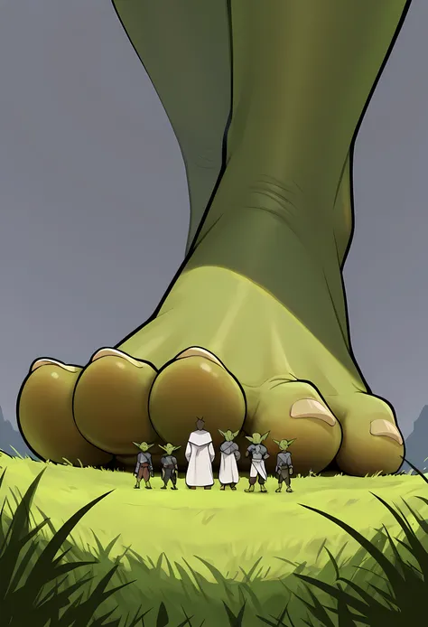 simple background, (macro size: 1.2), knights, wizards, potionmasters, (multiple people: 1.2), (height difference: 1.4), (size difference: 1.1), cute, (closeup goblin foot: 1.2), (ultra closeup of a goblin males foot only: 1.0), robes, simple background, (...