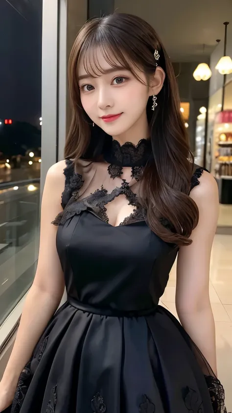 masterpiece，sweet， is out of date ，𝓡𝓸𝓶𝓪𝓷𝓽𝓲𝓬， Exquisite Black Lace Hollow Tulle Haute Couture Evening Dress Fishtail Skirt，Shy，Facial flushing，laughs， Eyes Are Sweet and What's There Is a Silk Silkworm ， teary eyes in the store， Visual Viewer ，Long Lashes T...