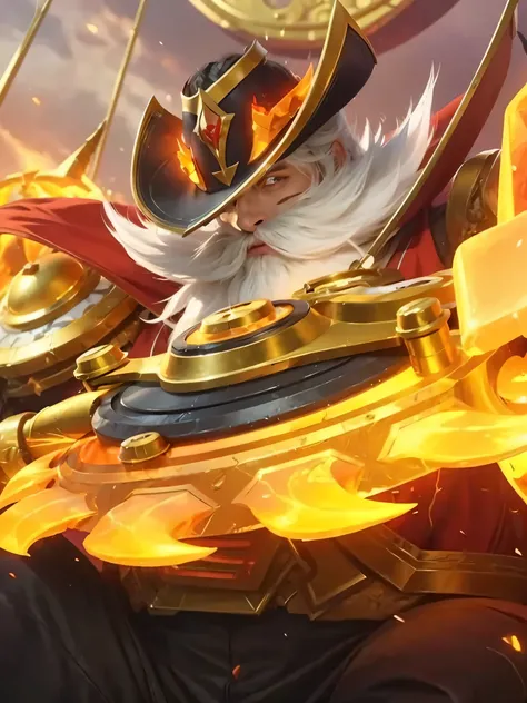 a close up of a person with a sword and a helmet, concept art inspired by Huang Shen, trending on cg society, baroque, sun wukong, onmyoji detailed art, splash art, astri lohne, gold paladin, legendary god holding spear, official splash art, mobile legends...