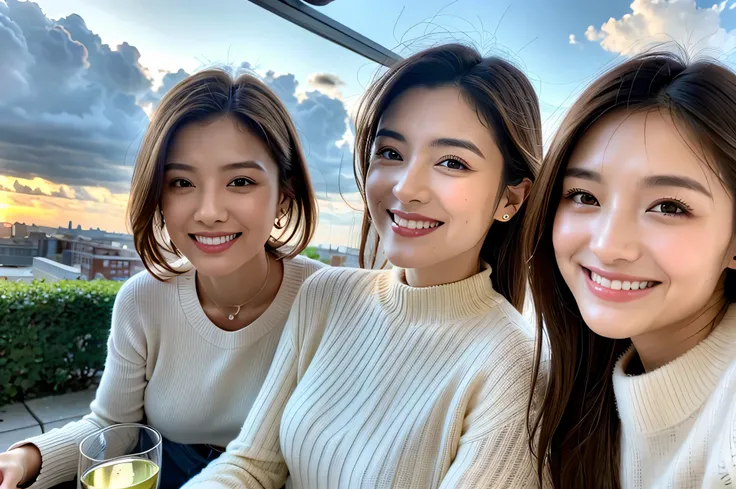 ((White Wine)),((   wine glasses)),(realistic, superrealistic:1.4), 16K HDR, high image quality,((White Wine)),((   wine glasses)),29 years old,Age 31,  Japanese Beauty  ,so beautiful,  Turtleneck Dress、happy smile、   short hair,   best smile、slim couple、M...