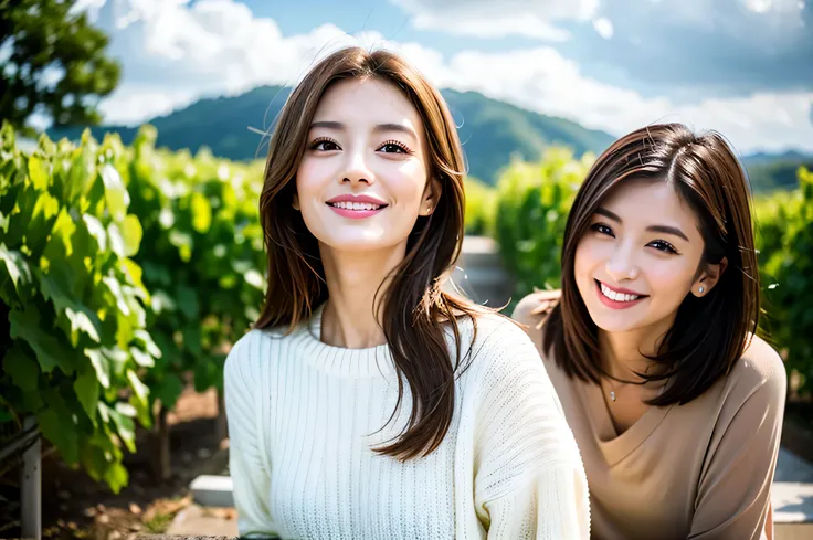 ((White Wine)),(( wine glasses)),(realistic, superrealistic:1.4), 16K HDR, high image quality,((White Wine)),(( wine glasses)),29 years old,Age 31, Japanese Beauty ,so beautiful, Turtleneck Dress、happy smile、 short hair, best smile、slim couple、M...