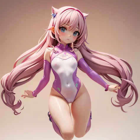 (masterpiece, best quality, absurdres, detailed:1.2),The light pink full body suit she wears is wet with sweat and transparent. rhythmic gymnastics、 (small tits, thigh gap,7歳,cameltoe)