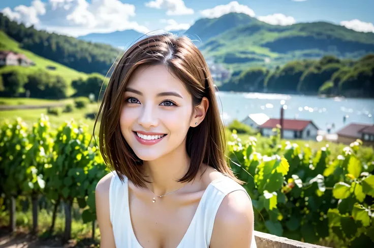 ((White Wine)),((   wine glasses)),(realistic, superrealistic:1.4), 16K HDR, high image quality,((White Wine)),((   wine glasses)),29 years old,Age 31,  Japanese Beauty  ,so beautiful,  Turtleneck Dress、happy smile、   short hair,   best smile、slim couple、M...