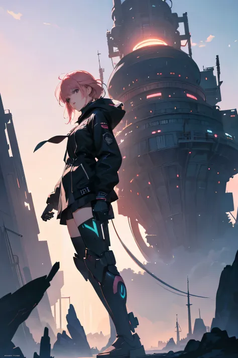 SF, future,City anime couple with pink hair and black jacket, Best Anime 4K Konachan Wallpaper , Detailed Key Animation Art , Saki Michiyan and Frank Franzetta, detailed digital anime art, fantasy style anime , anime SF illustration, very detailedな絶妙...