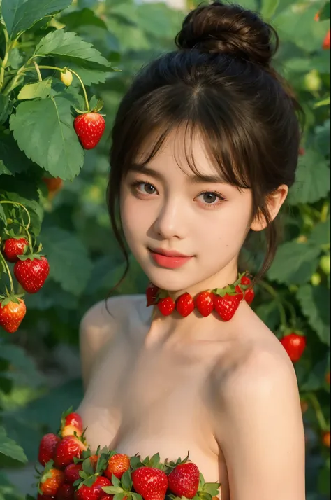 nsfw,(((best quality))),(((super detailed))),(((masterpiece))),illustration,1 girl,detailed face,smile,strawberry