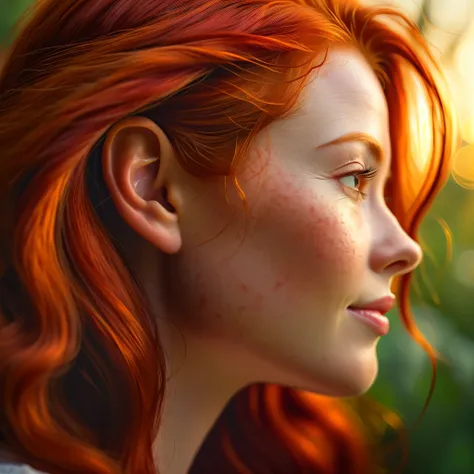 Ear of a beautiful woman with red hair, The ear should be beautiful