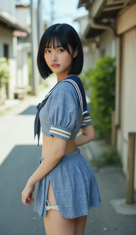 
8k, RAW Portrait ( Japanese woman turning her butt k), masterpiece、  author：mr. names:1.2、  author：mr. names, Ultra High Resolution, Top Quality, Real Life Photos ,(  evening :1.1), (((( beautiful girl 1:1.5))))、( cute face:1.3)、 Japanese Beautiful Girl,c...