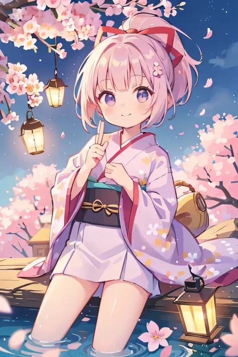 Best Quality、Hi-Res、(high image quality:1.4)、masterpiece、detailed background、very detailed face、detailed eyes、age beauty、Normal number of fingers、anatomically correct、perfect body line、Bright-colored hair、ponytail、 braided bob cut 、Under the cherry blossom...