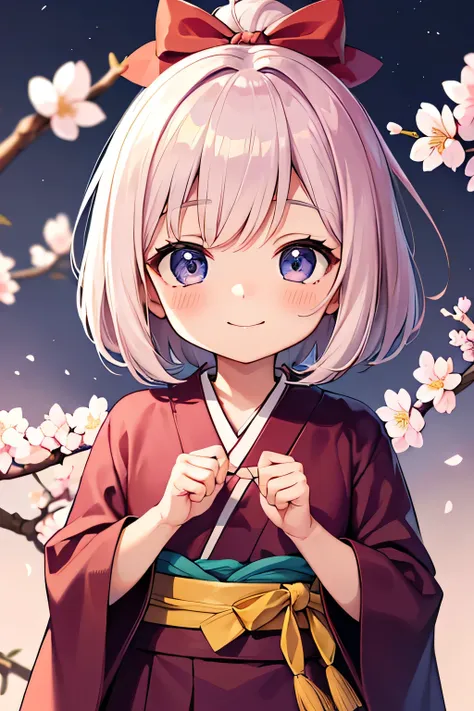 Best Quality、Hi-Res、(high image quality:1.4)、masterpiece、detailed background、very detailed face、detailed eyes、age beauty、Normal number of fingers、anatomically correct、perfect body line、Bright-colored hair、ponytail、 braided bob cut 、Under the cherry blossom...