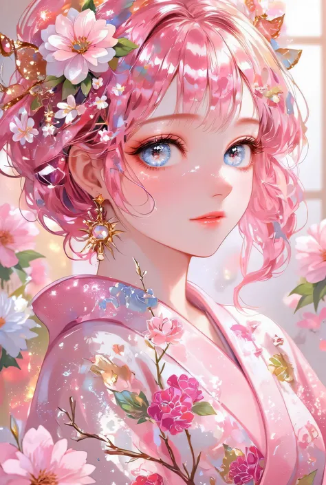 (EyesHD:1.2), masterpiece, best quality, ultra-detailed, very aesthetic, sharp focus, depth of field, vibrant colors, ray tracing, best lighting, detailed illustration, detailed background, cinematic, beautiful face,beautiful eyes,
1girl,(((pink short hai...