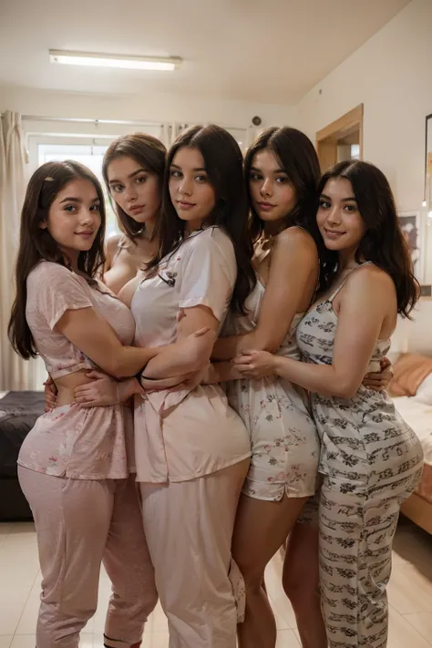 make them four girls with same descriptions, (make them four girls with same descriptions) of high quality 8k picture, very detailed picture,  all five of bbw 18 year old girls, weight 150 kg, height 200 cm, some of girls looks scared and some with smile, ...