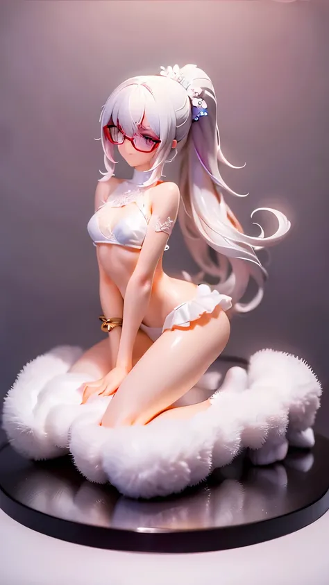 ((masterpiece, best quality)), Delicate face，goddess，little angel，Full body painting，Perfect body proportions，Ponytail long hair，Nice white eyes，Fantasy style，White background，transparent，Sex bikini，Lace，Glasses，feather，NUDE