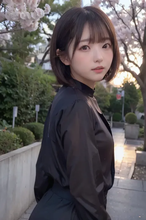 8k, raw photo, best quality, high resolution, realistic, photorealistic, extremely detailed 8k wallpaper, beautifully detailed eyes, finely detailed exquisite face,
break
rim lighting,
break
cherry trees, sunset glow, spring city waterfront,
break ...