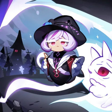 Female ghost with fresh cream, purple hair, red eyes, Alone,creepy、   