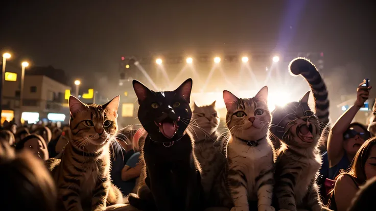 Images of lots of cats getting excited at the live house