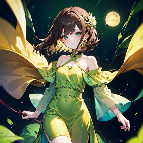 Brown-haired girl of medium height. Dressed in a green Greek dress. She has a ring on her arm, in the form of a string. She walks into the void with a smile on her face. She is consumed by void.