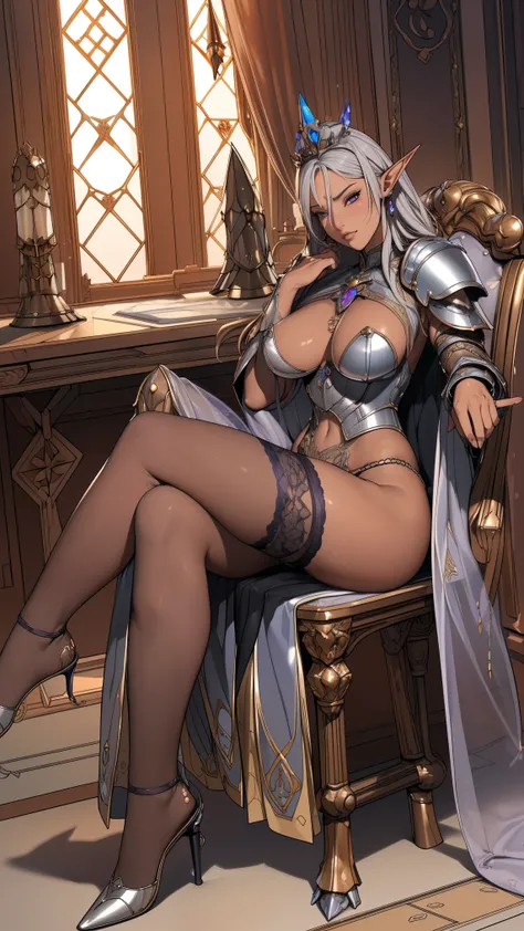 score_9, score_8_up, score_7_up, very aesthetic, masterpiece, high quality, 1 dark elf, mature woman, amazing visual CG, dynamic angle,美しく Detailed Full Body,perfect anatomy,detailed face,Steampunk,Horizontal Angle,hand,viewers,(very detailed:1.3),(Best Sh...