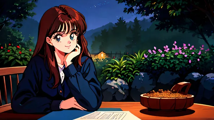 illustration, high resolution, masterpiece, accurate, has won numerous awards, high quality, 4K,80s style drawing,Cafe、Stylish、 coffee、夜のCafe、beautiful、Attractive、 calm atmosphere