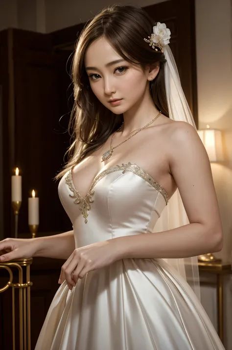 best quality, masterpiece, highres, 1girl,china wedding  dress,hair ornament,necklace, jewelry,Beautiful face,upon_body, tyndall effect,photorealistic, dark studio, rim lighting, two tone lighting,(high detailed skin:1.2), 8k uhd, dslr, soft lighting, high...