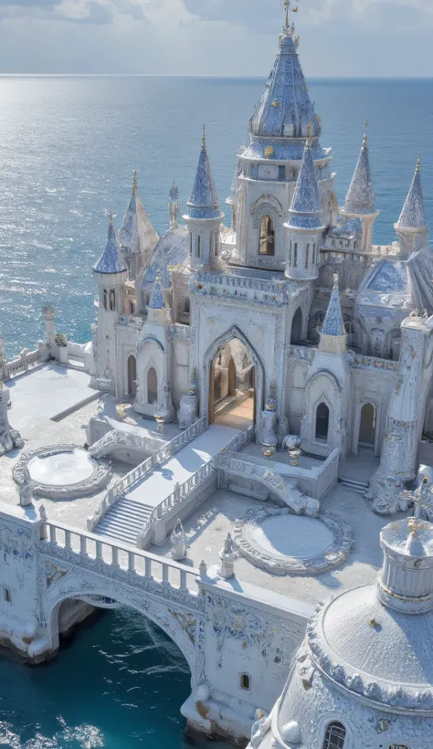 A royal palace is a. reception place made of diamonds on an island near the sea
