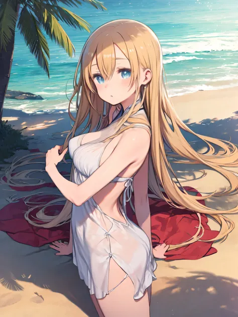 Lightwoman , On a sandy beach, 、I'm putting my long blond hair to bed