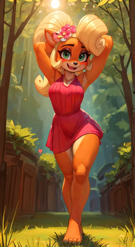 Coco bandicoot, [Uploaded to e621.net; (Pixelsketcher), (wamudraws)], ((masterpiece)), ((HD)), ((high res)), ((solo portrait)), ((full body)), ((front view)), ((furry; anthro)), ((detailed fur)), ((detailed shading)), ((beautiful render art)), {anthro; (sl...