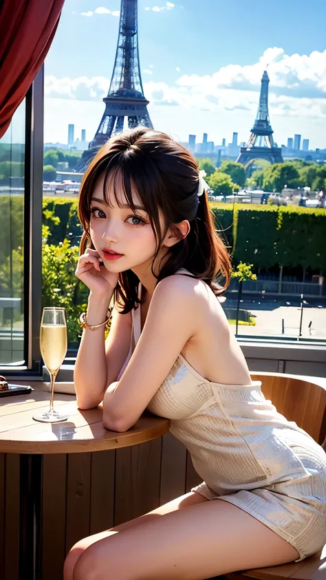 lives in a luxurious room with a view of the Eiffel Tower in Paris、Cute horny girl drinks champagne、Expose Yuko 