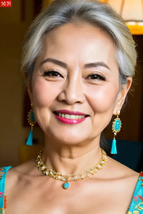 ７９ years old　Mom　MILF　Chinese Lady　large earring　Big choker　navel piercing decoration　A bracelet　realisitic　Gorgeous Madame Beautiful Mature Woman　sexy　Smile　Gentle woman navel piercing　４K　High quality