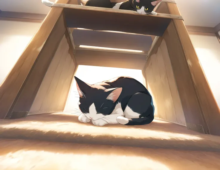 animal, cat,  cat tower, cat walk, game CG, break,(artist:mitsumi_misato),artist:fujiyama,artist:kokonoka, break,(masterpiece), (best quality), (ultra-detailed),(Detailed Lighting), very aesthetic, newest, 