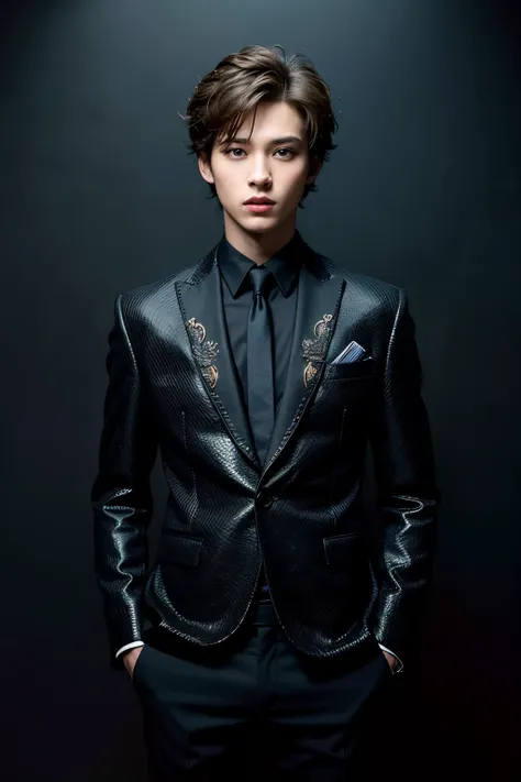 ((best quality)), (( masterpiece)), ( detailed), 1 Boy，Handsome，Pure black background