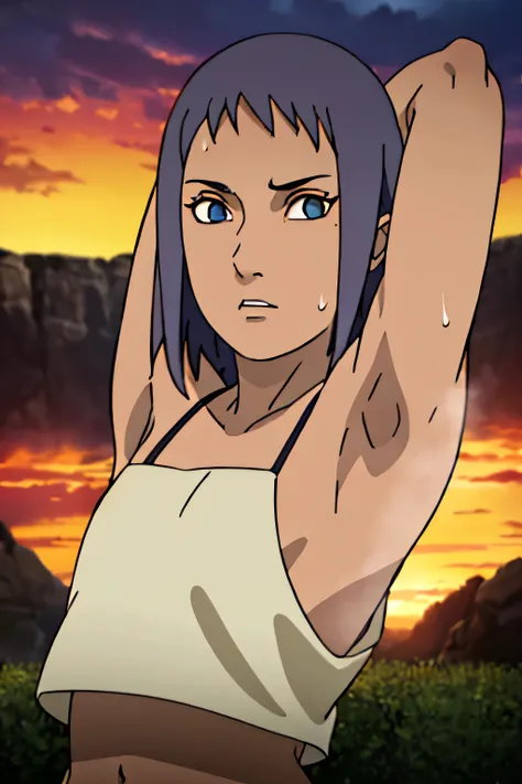 Fuu,sweat,sweaty,armpits,arms up,showing armpits,arms behind head,awesome armpits,sweaty armpits,arms raised, tired,exhausted