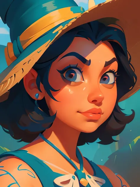 a close up of a woman in a dress and a hat, a digital painting by Ric Nagualero, trending on polycount, fantasy art, beautiful character painting, disney art style, disney concept art, disney character, disney character style, photorealistic disney, disney...