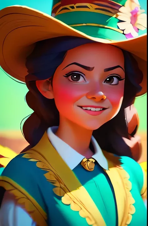 a close up of a woman in a dress and a hat, beautiful character painting, disney art style, disney concept art, disney character, disney character style, photorealistic disney, disney artstyle, she is mexican, mexican folklore, stunning character art, disn...