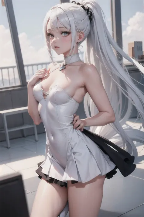 uma imagem de desenho animado de uma mulher nua com longos white hair, perfect white hair girl, seductive anime girl , white hair deity, white hair, Ecchi anime style, anime barbie in white socks, anime goddess, , ahegao, anime cel shaded, white hair lady,...