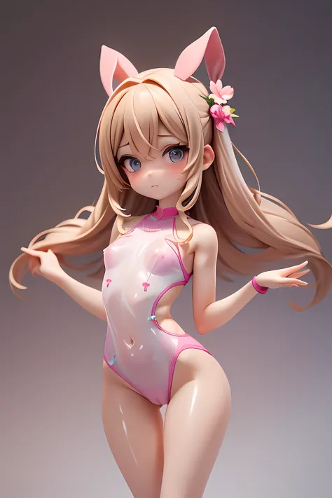 (masterpiece, best quality, absurdres, detailed:1.2),The light pink full body suit she wears is wet with sweat and ((transparent)). rhythmic gymnastics、 (small tits, thigh gap,7歳,cameltoe, nub)