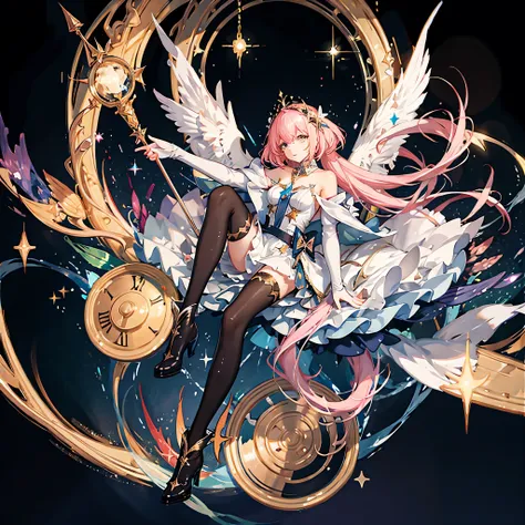 ((magical girl)), ((gorgeous starry sky background)), ((ultra-detailed)), ((best illustration)), ((cinematic lighting)), dynamic angle, floating, finely detailed, (glitter:1.2), (sparkle:1.2), (shine:1.2), classic, (painting:1.1), (sketch:1.1), (best quali...