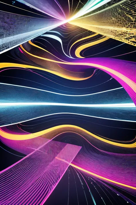 Create a glitch art masterpiece inspired by moiré patterns, blending digital chaos with mesmerizing visual interference. Picture a scene where layers of intersecting lines and shapes create hypnotic ripples and undulations, evoking a sense of digital disru...