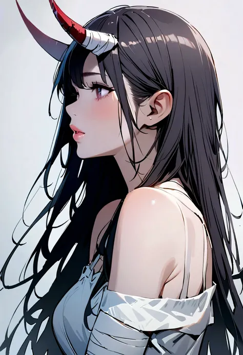 1 Girl, alone,  strapless, bandage, dark hair, Bare shoulders, skirt, Lips, trumpet,  strapless衫,  full body view 