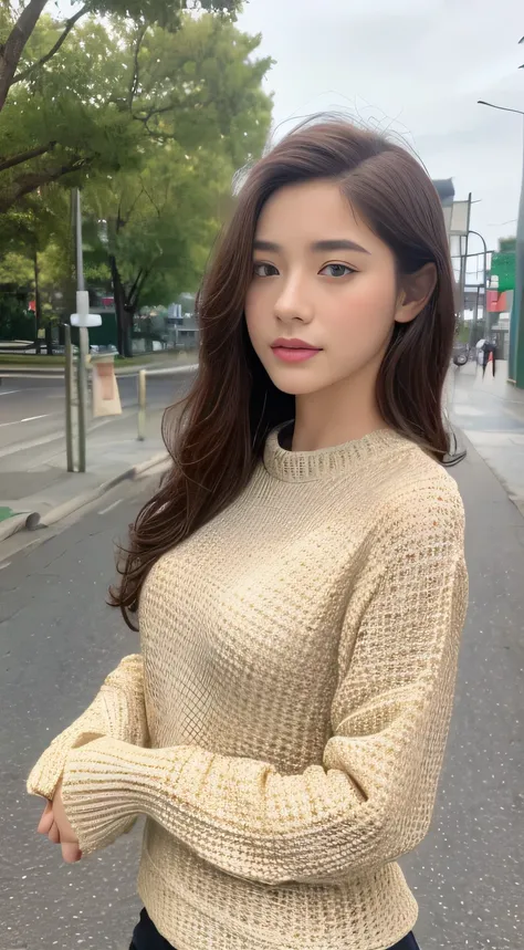 ((highest quality、8k、masterpiece:1.3))、sharp focus:1.2、Beauty Perfect Body :1.4、 slim abs:1.2、((long hair))、(greige turtle waffle knit:1.1)、(satin、road:1.2)、wet body:1.5、 Three-dimensional texture 、detailed eyes、foreign country、Old Townscape