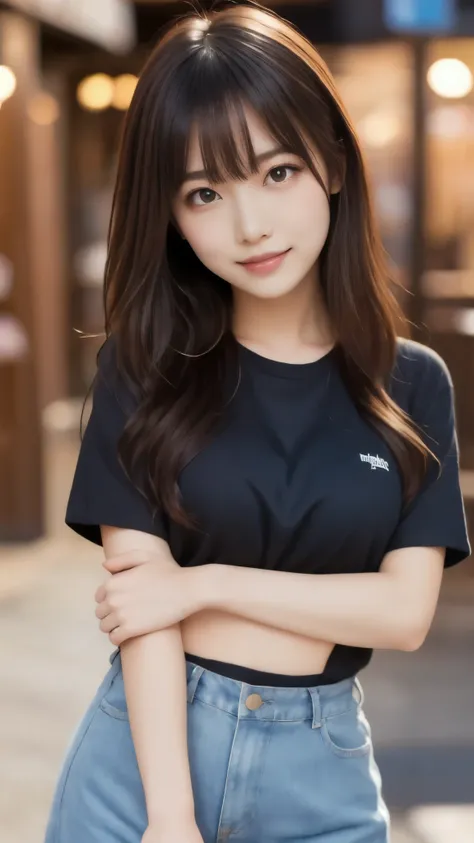(((face close-up))、((brown、 shoulder length、straight short bob))、((彼女teethニューヨークのスカイラインを背景に、poses like a model in a beauty salon。.)))、(casual black long-sleeved winter attire))、 18 year old girl 、independent、 家teethポジティブ、Bright eye makeup、Brown Hair Color...