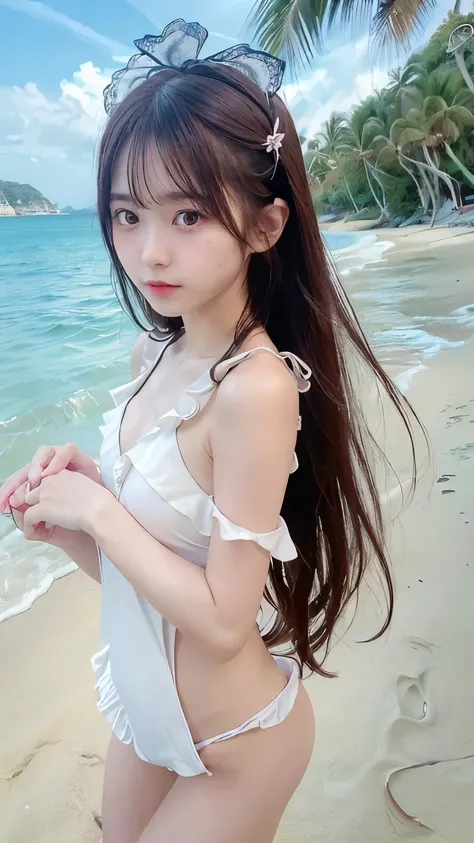 (masterpiece, best quality, ultra high res, RAW photo), (upper body), (beach:1.5), fantasy, looking at camera, one person, (elemental sylph:1.1), super beauty, (youthful:1.3), (moisturized skin), perfect model figure, (Japanese beautiful girl:1.5), (pure a...