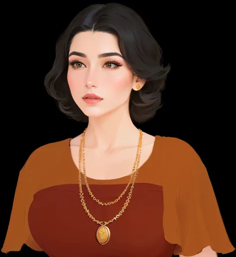 a cartoon of a woman with a necklace and a necklace, digital art of an elegant, inspired by Nil Gleyen, inspired by Nazmi Ziya Güran, portrait of modern darna, inspired by T. K. Padmini, inspired by reyna rochin, in style of digital illustration, inspired ...