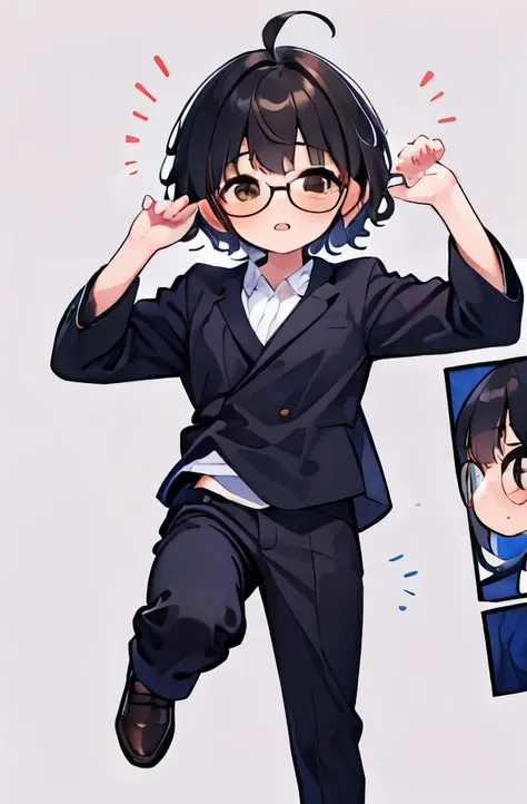 {best quality}, {{masterpiece}}, {highres}, solo, sharp focus, {{total body}}, full body, {{standing}}, {{toe}}, {{businessman}}, boy, 1boy, , black hair, brown eyes, black glasses, simple background, kindness face, short hair, looking at viewer, simple ba...